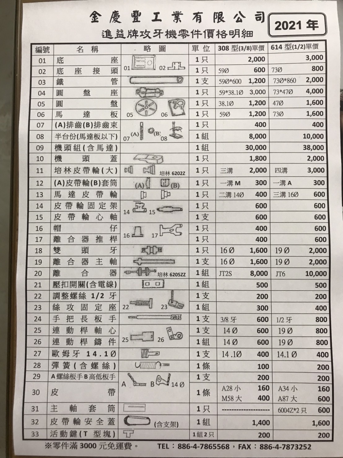 TAPPING MACHINE Component Parts